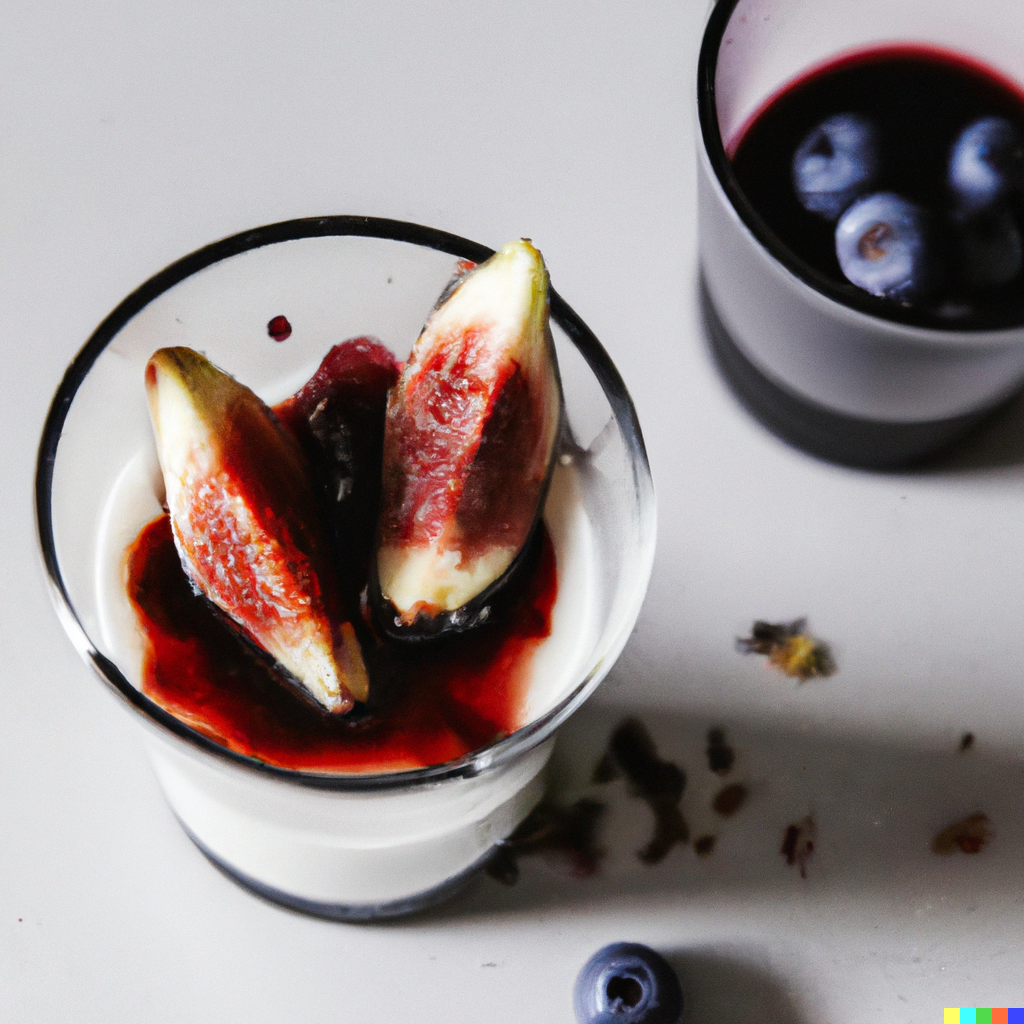 Limoni e mirtilli in bicchieri di vetro con topping di crema e salsa di frutti di bosco, immagine fresca e invitante per dessert salutari e naturali.